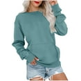 thumbnail image 1 of CLOISE Women Sweatshirts Solid Color Pullover Sweatshirts Round Neck Long Sleeve Hoodies Shirts Blue Drop Shoulder Basic Blouses With Pockets Fall Casual Preppy Clothes XL, 1 of 4