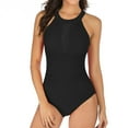 thumbnail image 1 of CLOISE Women Swimsuits 1 Piece Full Coverage Halter Neck Bathing Suit Solid Swimwear Mesh Backless Vacation Beachwear, 1 of 2