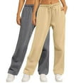 thumbnail image 1 of CLOISE Women Wide Leg Sweatpants 2 Pack Baggy Straight Leg Sweatpants Loose Pull on Low Rise Open Bottom Trousers Khaki Athletic Elastic Waist Drawstring Solid Sweatpants with Pockets Everyday Pants, 1 of 6
