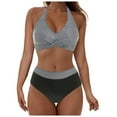 thumbnail image 1 of CLOISE Women's Bikini Swimsuits 2 Piece with Shorts High Waist Full Coverage Halter Neck Bathing Suit Color Block Swimwear Vacation Beachwear, 1 of 8