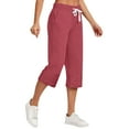 thumbnail image 1 of CLOISE Women's Capri Pants with Pockets Stretch Wide Leg Pants Elastic Waisted Palazzo Pants Linen Petite Summer Casual Fashion Solid Loose Lightweight Cropped Flowy Trousers Red S, 1 of 6
