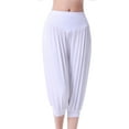 thumbnail image 1 of CLOISE Women's Capri Pants Stretch Yoga Pants Elastic High Waisted Palazzo Pants Summer Casual Fashion Solid Loose Lightweight Cropped Flowy Trousers White S, 1 of 4