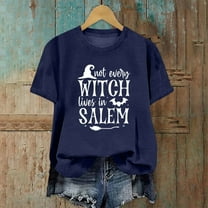 CLOISE Women's Halloween Blouses Trendy Halloween Witch Salem Print Shirts Short Sleeve Round Neck Blouses Basic Loose Comfy Tees Holiday Clothes Winter Gift