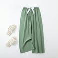thumbnail image 1 of CLOISE Women's Pants Pull On Cotton Pant Wide Leg Pants Drawstring Elastic Waist Palazzo Pants Lounge Mid Rise Pants Solid Lightweight Loose Trousers Casual Summer Green, 1 of 1