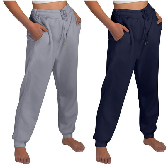 CLOISE Women's Sweatpants 2 Pack Baggy Fleece Lined Jogger Sweatpants Loose Petite Tall Elastic Bottom Pants Navy Y2k Elastic Waist Drawstring Solid Sweatpants with Pockets Trendy Fall Trousers