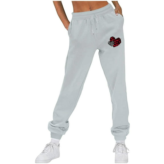 CLOISE Women's Sweatpants Baggy Fleece Jogger Sweatpants Comfy Pull on Low Rise Elastic Bottom Pants Gray Gym Elastic Waist Drawstring Heart Sweatpants with Pockets Fashion Winter Long Trousers