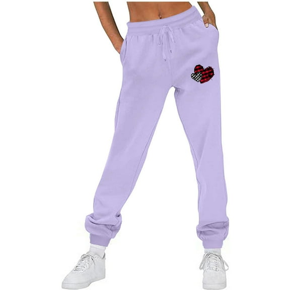 CLOISE Women's Sweatpants Baggy Fleece Lined Jogger Sweatpants Casual Petite Low Rise Elastic Bottom Pants Purple Y2k Elastic Waist Drawstring Heart Sweatpants with Pockets Winter Trousers