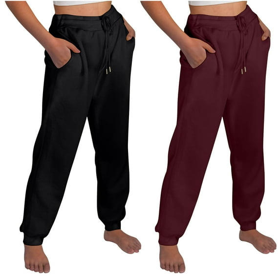 CLOISE Women's Sweatpants Joggers 2 Pack Baggy Fleece Lined Jogger Sweatpants Comfort Petite Tall Elastic Bottom Pants Wine Y2k Elastic Waist Drawstring Solid Sweatpants with Pockets Everyday Pants