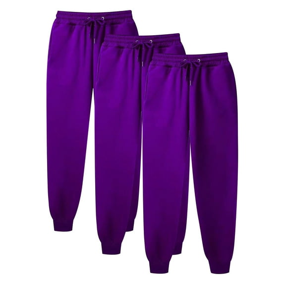 CLOISE Women's Sweatpants Joggers 3 Pack Baggy Fleece Jogger Sweatpants Loose Pull on Low Rise Elastic Bottom Trousers Purple Oversized Elastic Waist Drawstring Solid Sweatpants with Pockets