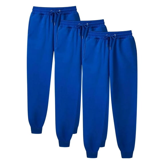CLOISE Women's Sweatpants Joggers 3 Pack Baggy Fleece Lined Jogger Sweatpants Comfy Petite Low Rise Elastic Bottom Trousers Blue Workout Elastic Waist Drawstring Solid Sweatpants with Pockets