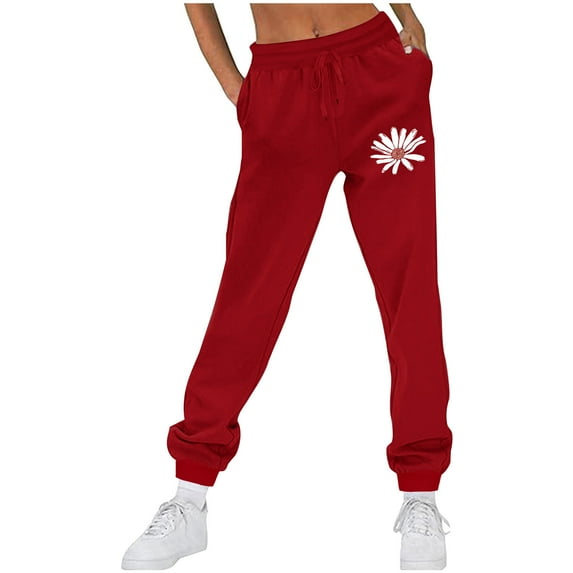 CLOISE Women's Sweatpants Joggers Baggy Fleece Jogger Sweatpants Comfort Pull on Low Rise Elastic Bottom Pants Red Gym Elastic Waist Drawstring Print Sweatpants with Pockets Everyday Pants