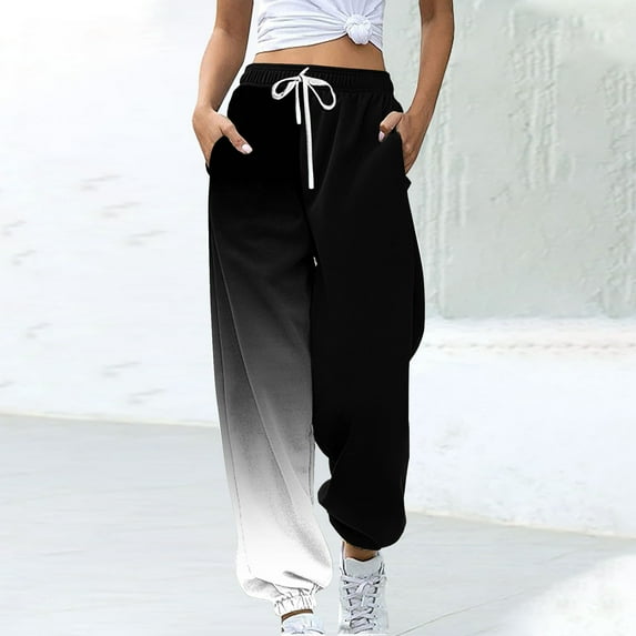 CLOISE Women's Sweatpants Joggers Baggy Jogger Sweatpants Loose Petite Tall Elastic Bottom Pants Black Y2k Elastic Waist Drawstring Color Block Sweatpants with Pockets Trendy Winter Sweatpants