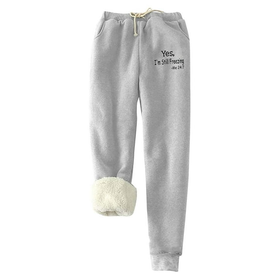 CLOISE Women's Sweatpants Joggers Plus Size Slim Fleece Lined Jogger Sweatpants Lounge Pull on Low Rise Elastic Bottom Pants Gray Active Elastic Waist Drawstring Print Sweatpants with Pockets