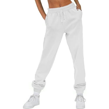 CLOISE Women's Sweatpants Slim Fleece Jogger Sweatpants Casual Pull on Low Rise Elastic Bottom Trousers White Oversized Elastic Waist Drawstring Solid Sweatpants with Pockets 2024 Winter Trousers