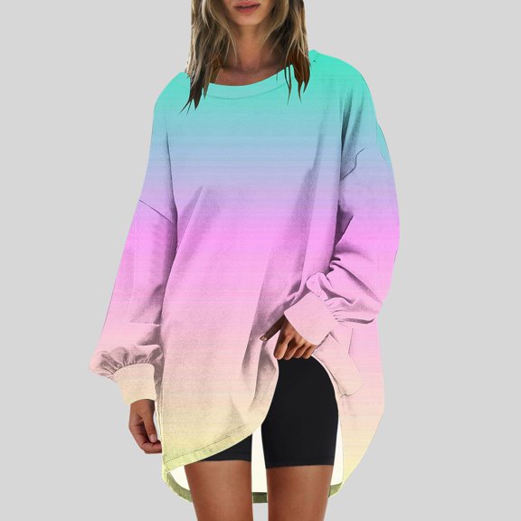 CLOISE Women's Sweatshirts Gradient Oversized Sweatshirts Crew Neck Long Sleeve Hoodies Shirts Multicolor Drop Shoulder Tops Fall Fashion Y2k Clothes XL