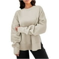 thumbnail image 1 of CLOISE Women's Sweatshirts Solid Color Oversized Sweatshirts Crewneck Long Sleeve Hoodies Shirts Beige Drop Shoulder Side Split Tops Fall Casual Preppy Clothes L, 1 of 6
