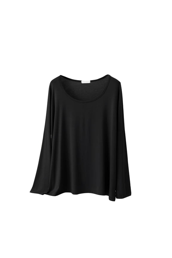Womens Basic Tops Crew Neck Shirt Solid Color Long Sleeve Pullover Casual Fall Winter Clothes Black One Size