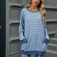 thumbnail image 1 of CLOISE Womens Blouses Fall Cute Striped Shirts Scoop Neck Long Sleeve Raglan Blouses Oversized Colorblock Tees with Pockets Flowy Clothes Light Blue XL, 1 of 9