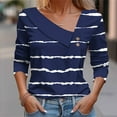thumbnail image 1 of CLOISE Womens Blouses Fall Fashion Striped Shirts Button V-Neck Long Sleeve Blouses Casual Asymmetrical Color Block Tees Flowy Outfits Navy XL, 1 of 5