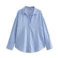 thumbnail image 1 of CLOISE Womens Blouses Fall Fashion Striped Shirts Lapel Long Sleeve Blouses Casual Button Down Dressy Casual Tees Flowy Outfits Blue L, 1 of 2