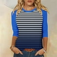thumbnail image 1 of CLOISE Womens Blouses Fall Fashion Striped Shirts Scoop Neck 3/4 Sleeve Blouses Casual Colorblock Basic Tees Flowy Outfits Blue S, 1 of 5