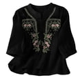 thumbnail image 1 of CLOISE Womens Blouses 3/4 Sleeve Plus Size Embroidery T Shirts Loose Floral V Neck Pullover Cotton Linen Casual Fall Tops Black 3XL, 1 of 6