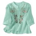 thumbnail image 1 of CLOISE Womens Blouses 3/4 Sleeve Plus Size Embroidery T Shirts Loose Floral V Neck Pullover Cotton Linen Casual Fall Tops Mint Green 3XL, 1 of 6