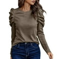thumbnail image 1 of CLOISE Womens Blouses Dressy Crew Neck Shirt Solid Color Long Sleeve Pullover Elegant Outfits Clothes Khaki 2XL, 1 of 8