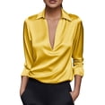 thumbnail image 1 of CLOISE Womens Blouses Dressy Long Sleeve Shirt with Collar Solid Plus Size Tops Slim Satin Lightweight Elegant Work Clothes, 1 of 8