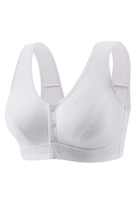 Womens Bras Front Closure Plus Size No Underwire Full Coverage Daily Bras with Sagging Breasts White 3XL-6XL