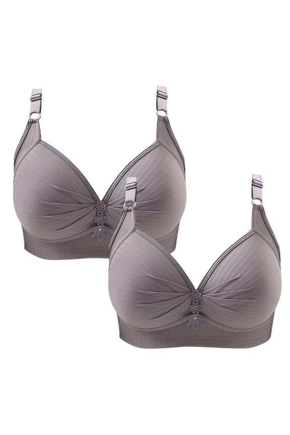 Womens Bras No Wire 2 Pack Wireless Push up Bras with Support and Lift Full Coverage Large Bust Seamless Padded Bras Straps Adjustable Comfort Sleep Bras Everyday Bras Gray 2XL