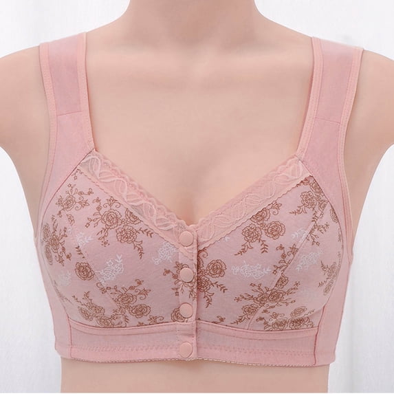 CLOISE Womens Bras No Wire Plus Size Front Closure Full Coverage No Underwire Bras for Seniors Comfort Wireless Front Close Push up Bras with Back Support Lace Everyday Bras Pink 3XL