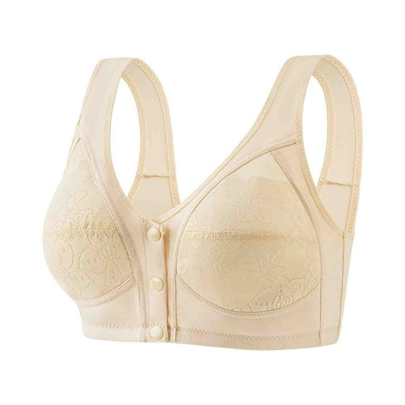 CLOISE Womens Bras No Wire Wireless Bras for Older Women Front Closure High Support No Underwire Full Coverage Push up Bras Front Snaps Seniors Comfort Lace Everyday Bras Yellow 42/95