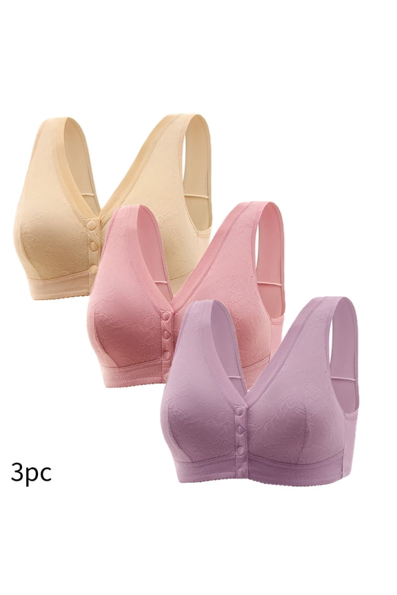 Womens Bras for Older Women 3 Pack Front Closure Full Coverage No Underwire Bras Front Snaps Seniors High Support Wireless Front Close Push up Bra Older Women Everyday Bras Beige XL