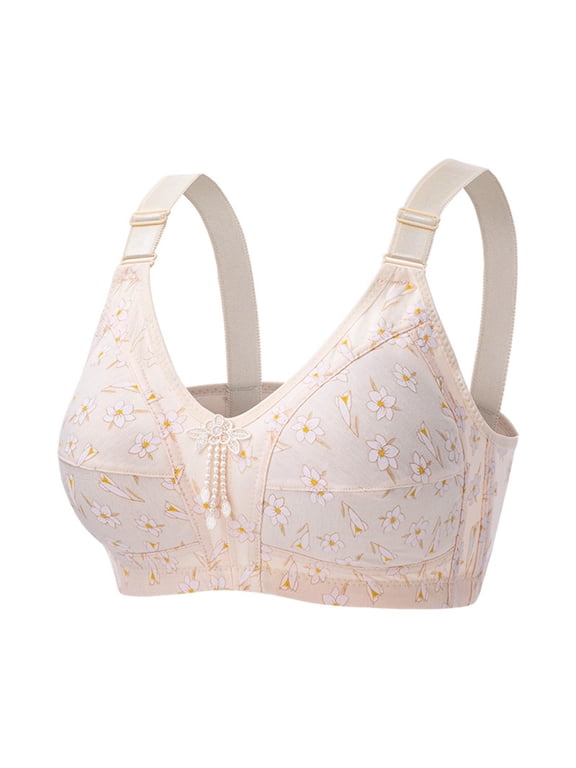 Womens Bras for Older Women Wireless Bras for Older Women Front Closure High Support No Underwire Full Coverage Push up Bras Front Snaps Seniors Soft Everyday Bras Beige 3XL