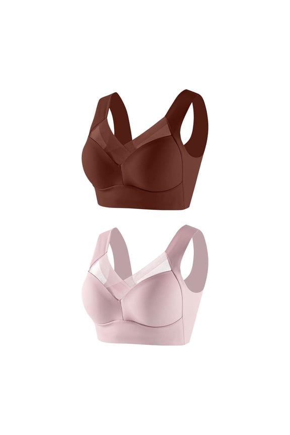 Womens Bras No Wire 2 Pack Padded High Impact Wireless Sports Bras Comfort High Support Seamless Yoga Bras Underarm Smoothing Push up Bras Full Coverage Everyday Bras Pink XL