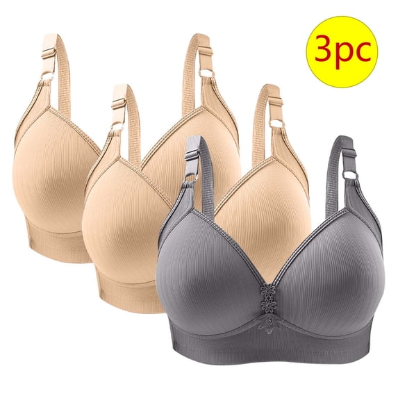 CLOISE Womens Bras No Wire 3 Pack Wireless Push up Bras with Support and Lift Full Coverage Large Bust Seamless Padded Bras Straps Adjustable Comfort Sleep Bras Soft Everyday Bras Gray 40/90
