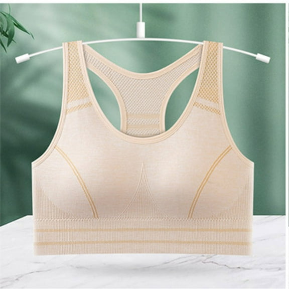 CLOISE Womens Bras No Wire Medium Support Wireless Sports Bras Comfort Lightly Lined Seamless Racerback Bra Underarm Smoothing Stretch Push up Yoga Bras Full Coverage Everyday Bras Beige M