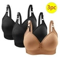 thumbnail image 1 of CLOISE Womens Bras No Wire Push Up 3 Pack Wireless Push up Bras with Support and Lift Full Coverage Large Bust Seamless Padded Bras Straps Adjustable Sleep Bras Soft Everyday Bras Black 44/100, 1 of 3