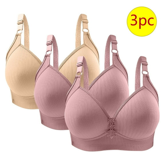 CLOISE Womens Bras No Wire Push Up 3 Pack Wireless Push up Bras with Support and Lift Full Coverage Large Bust Seamless Padded Bras Straps Adjustable Sleep Bras Soft Everyday Bras Beige 44/100