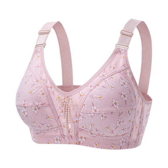 CLOISE Womens Bras No Wire Push Up Wireless Bras for Older Women Front Closure High Support No Underwire Full Coverage Push up Bras Front Snaps Seniors Soft Everyday Bras Red 2XL