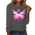 thumbnail image 1 of CLOISE Womens Breast Cancer Shirts Long Sleeve Crew Neck Blouses Butterfly Ribbon Pink Breast Cancer Awareness Tshirts Fashion Loose T Shirts Cancer Fight in October Clothes Gray S, 1 of 4