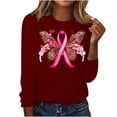 thumbnail image 1 of CLOISE Womens Breast Cancer Shirts Long Sleeve Crew Neck Blouses Butterfly Ribbon Pink Breast Cancer Awareness Tshirts Fashion Comfort T Shirts Cancer Fight in October Clothes Wine L, 1 of 4
