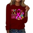 thumbnail image 1 of CLOISE Womens Breast Cancer Shirts Long Sleeve Crew Neck Blouses Ribbon Pink Breast Cancer Survivor Gifts Tshirts Fashion Comfort T Shirts Cancer Support in October Clothes Wine L, 1 of 4