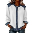 thumbnail image 1 of CLOISE Womens Button down Shirts Long Sleeve Denim Patchwork Dressy Blouses Collared Pullover Tops Casual Work Clothes, 1 of 7