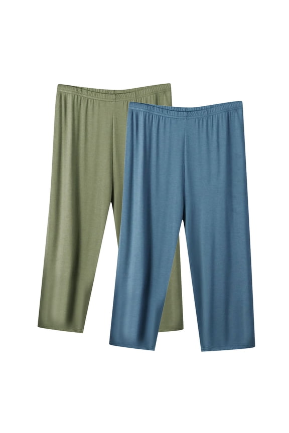 Womens Capri Pants 2 Pack Plus Size Workout Pants Pull On Stretch Capris Active Mid Rise Capris Pull On Capri Lounge Pants Comfy Loose Cropped Pants Navy