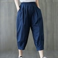 thumbnail image 1 of CLOISE Womens Capri Pants Athletic With Pockets Cotton Linen Capris Pants Athletic Mid Rise Lounge Capris Pull On Cropped Pants Loose Elastic Waist Cropped Trousers Solid Summer Blue, 1 of 6