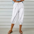 thumbnail image 1 of CLOISE Womens Capri Pants Athletic With Pockets Cotton Linen Capris Lounge Elastic Waist Capris Pants Pull On Drawstring Cropped Pants Casual Straight Trousers Summer White, 1 of 6