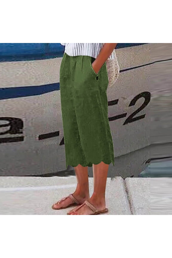 Womens Capri Pants With Pockets Capri Pants Pull On Stretch Capris Casual Mid Rise Capris Pull On Capri Palazzo Pants Summer Comfy Loose Cropped Pants Solid Army Green