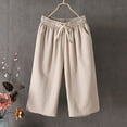 thumbnail image 1 of CLOISE Womens Capri Pants with Pockets Plus Size Stretch Wide Leg Pants Elastic Waisted Palazzo Pants Cotton Summer Casual Fashion Solid Loose Lightweight Cropped Flowy Trousers Beige 3XL, 1 of 5